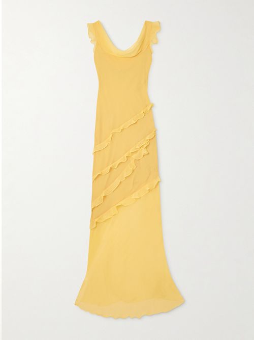 Saloni Renu Ruffle-Trimmed Silk-Blend Chiffon Maxi Dress - Yellow Saloni Renu Ruffle-Trimmed Silk-Blend Chiffon Maxi Dress - Yellow