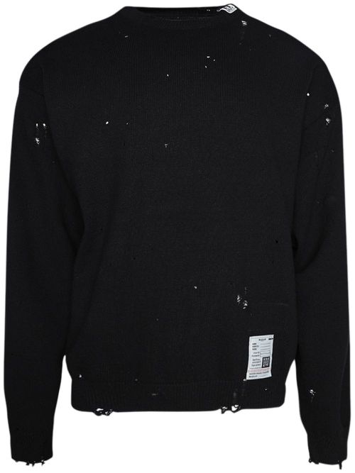 Distressed knit pullover - Black