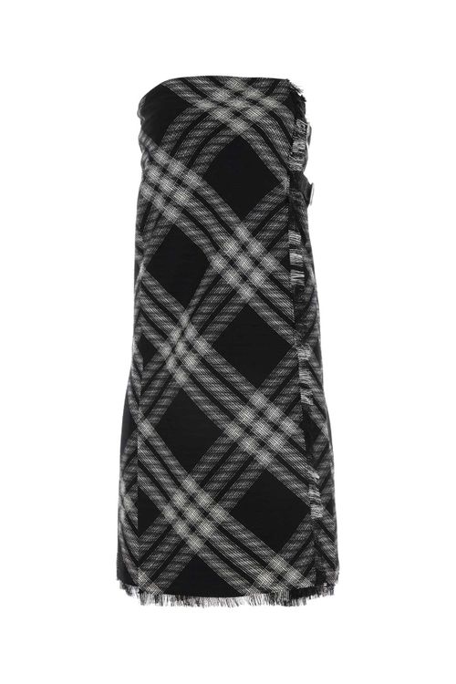Embroidered Wool Tartan Dress — Black