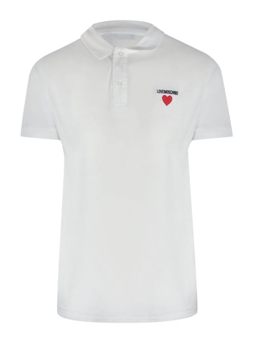Love Moschino Small Heart Logo White Polo Shirt - White