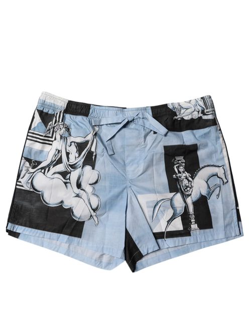 Statue Print Cotton Shorts — Blue