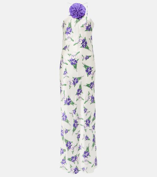 Floral-appliqué silk gown