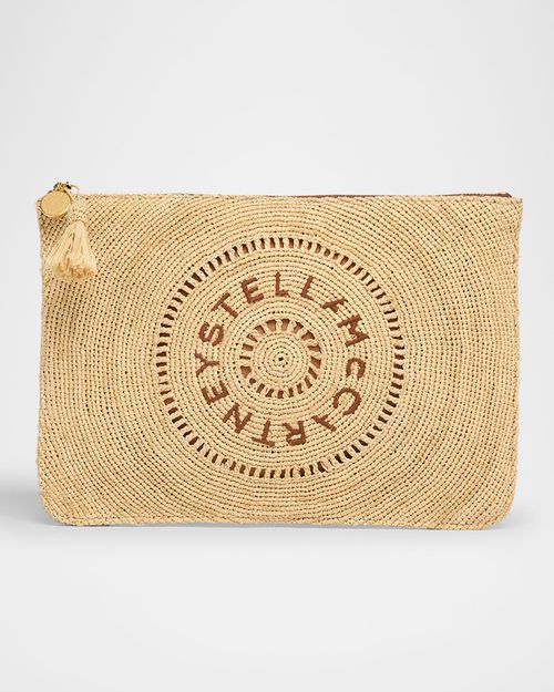 Logo Crochet Raffia Pouch Bag