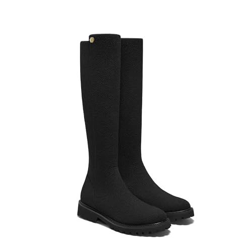 VIVAIA Filipa Women's Stretchy Wool Knee High Boots, Round Toe Lug Sole Water Repellent Warm Winter Boots for Women Dress Black Wool