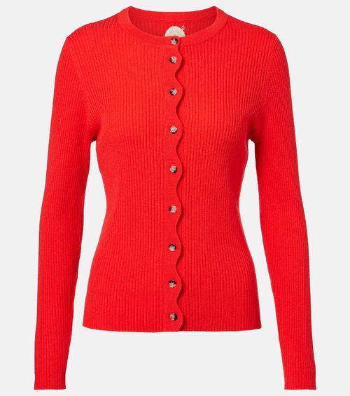 Ribbed-knit scalloped wool and cashmere cardigan