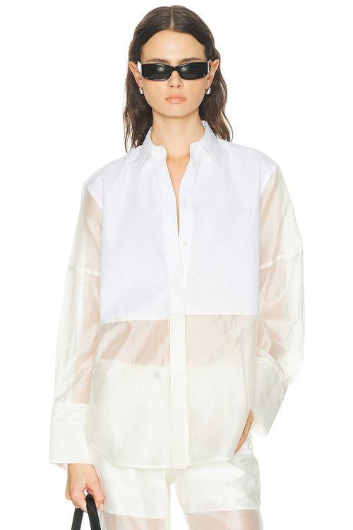 Helmut Lang Combo Long Sleeve Shirt in White & Soft White - White. XS also in S
