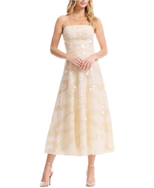 Women's Kailyn Strapless Disc Sequin Floral A-Line Midi Dress - Cream