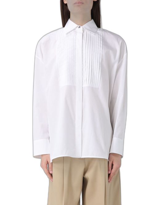 Women's Oversized Shirt in Cotton with Pleated Detail and Jewel Buttons