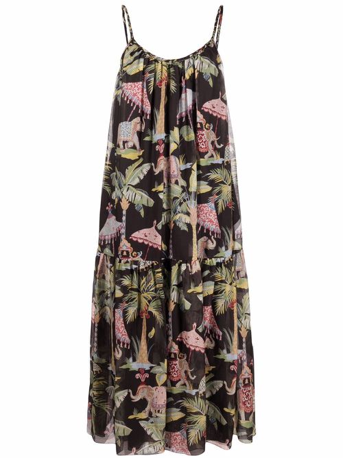 Elephant-print tiered dress - Black