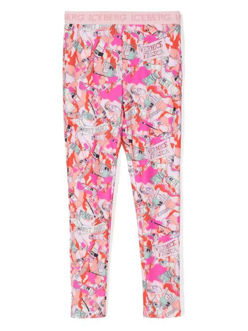 Paint tube-print logo-waistband leggings - Pink