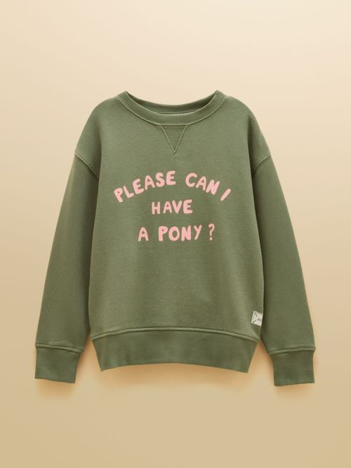 Kids' Sundaze Khaki Green Slogan Crew Neck Sweatshirt