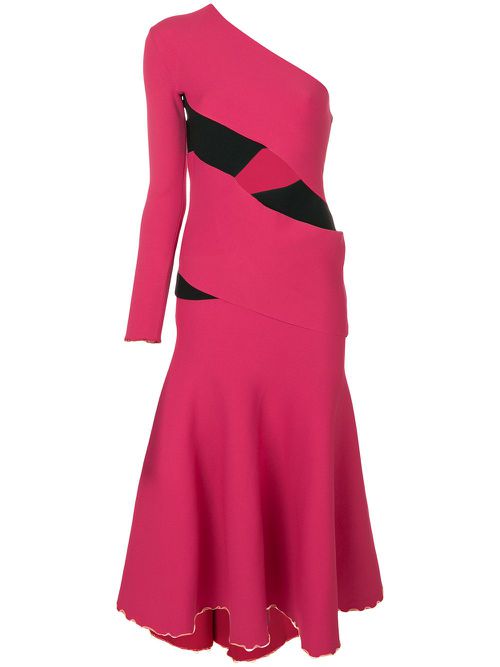 Asymmetric flared midi dress - Pink