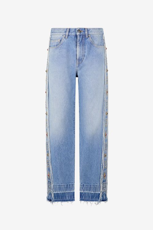 Jeans With Stud And Stone Pattern
