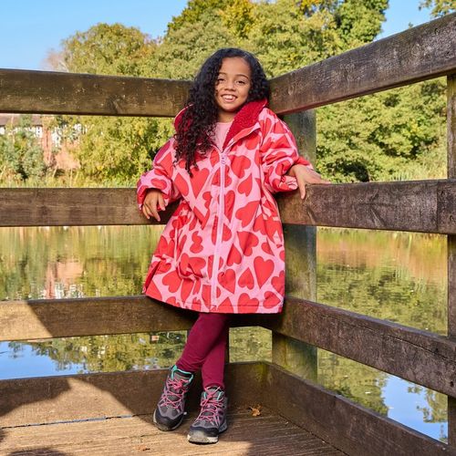 OHS Kids Water Resistant Heart Print Sherpa Drying Robe, Pink/Red - Large/Extra Large