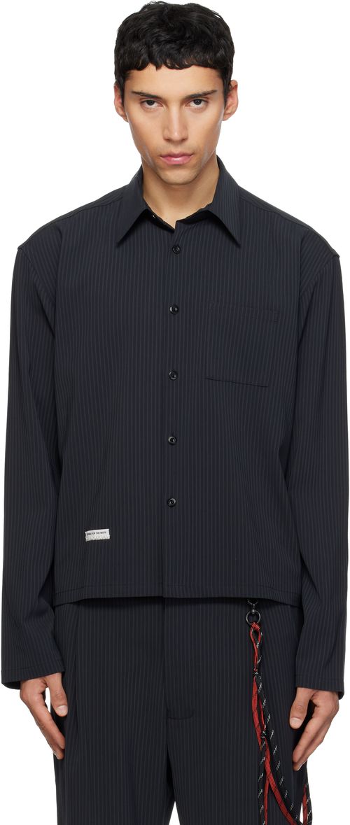 Navy Pinstripe Gabardine L/S Shirt