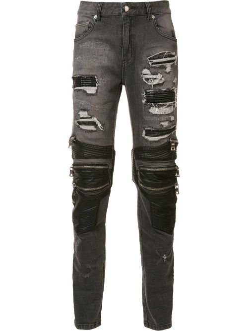 Zipped ripped skinny jeans - Black