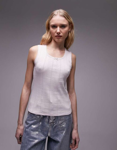 Topshop lace pointelle scoop neck tank in pink-White