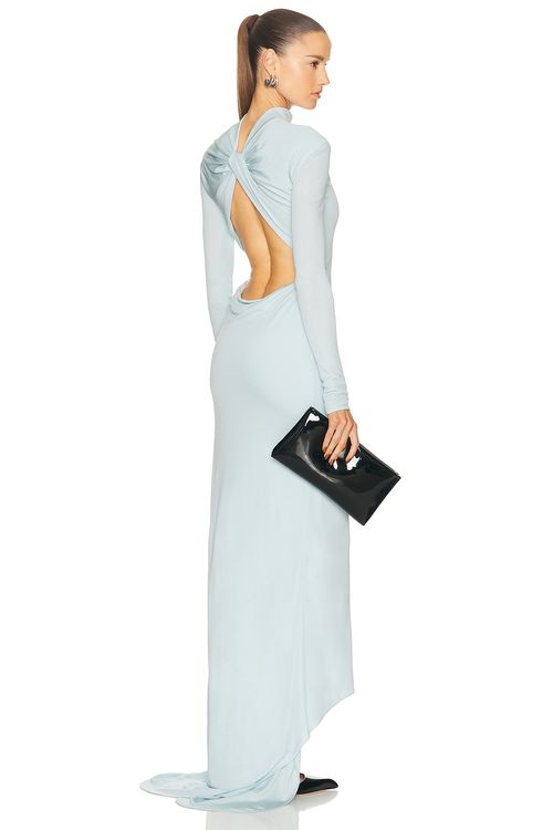 TOM FORD Long Sleeve Open Back Dress in Frost - Baby Blue. 40 also