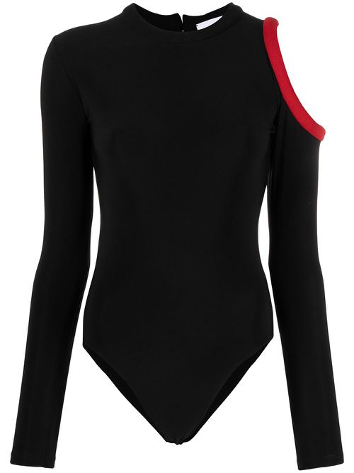 Ghosting bodysuit with cut-away shoulder - Black