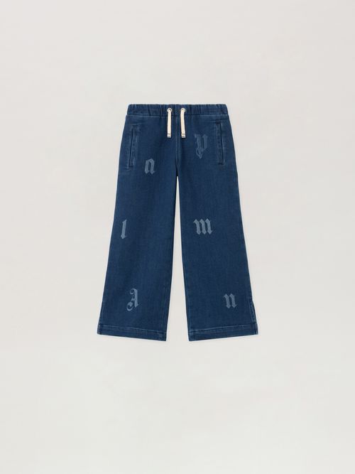 Pa Letters Washed Wide Pant Kids  Medium Blue