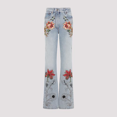 Denim 5 Pockets Embroidered Flowers Jeans