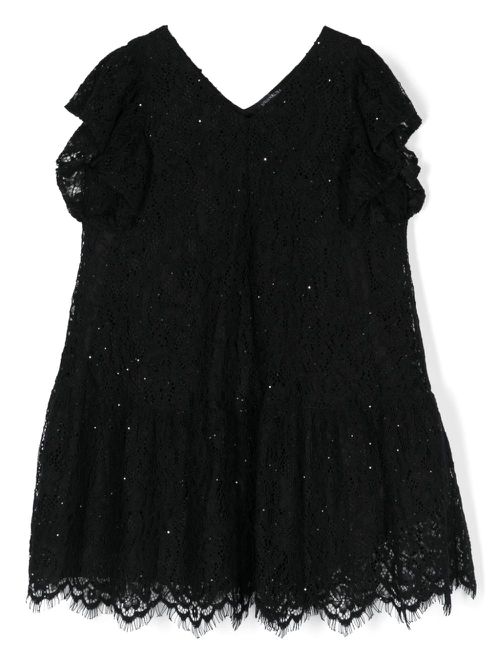 Sequin-embellished lace dress - Black