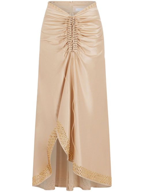 Embroidered eyelets asymmetric skirt - Neutrals