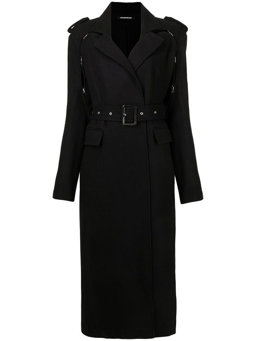 Belted long trench coat - Black
