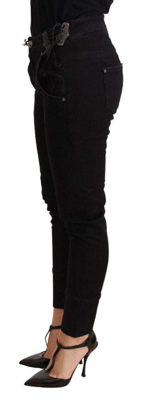 Low-Waist Skinny Cotton Jeans — Black