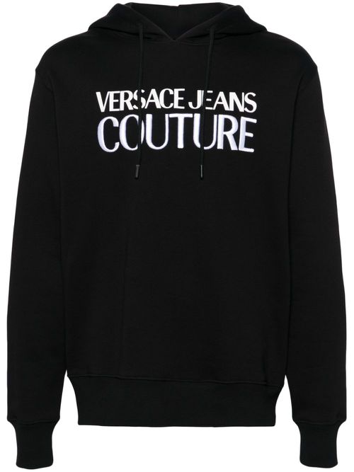 Logo-embroidered cotton hoodie - Black