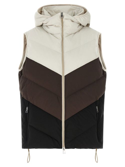 Chevron-Quilted Color-Block Padded Vest — Black