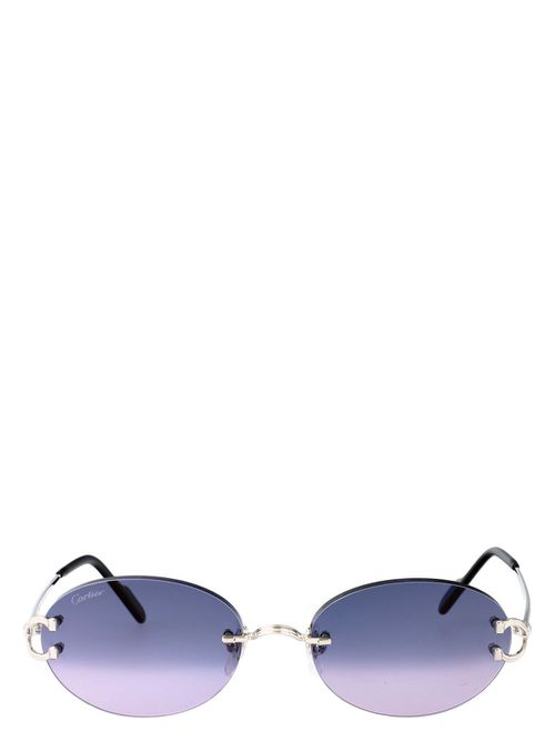 Cartier Silver Metal Sunglasses in Silver-Silver-Blue | Size 55 | CT0551S Color 003