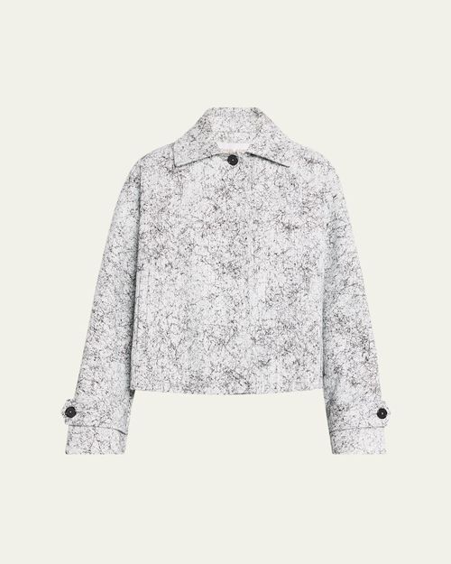 Balmacaan Cracked-Print Cotton Jacket