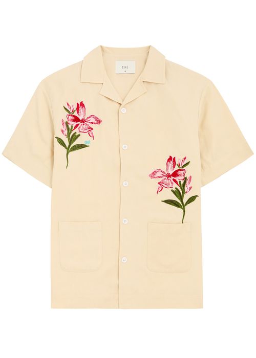 CHÉ 남성 La Havana Floral-embroidered Twill Shirt - Beige - S 4219411