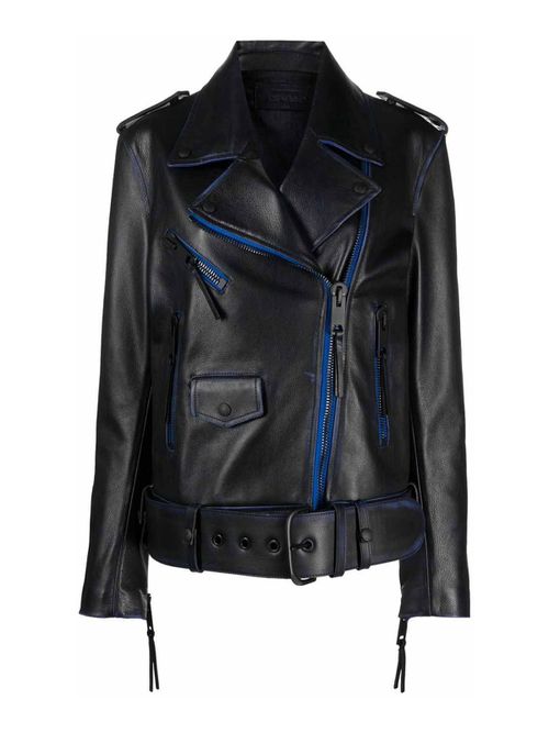Contrast-trim leather jacket
