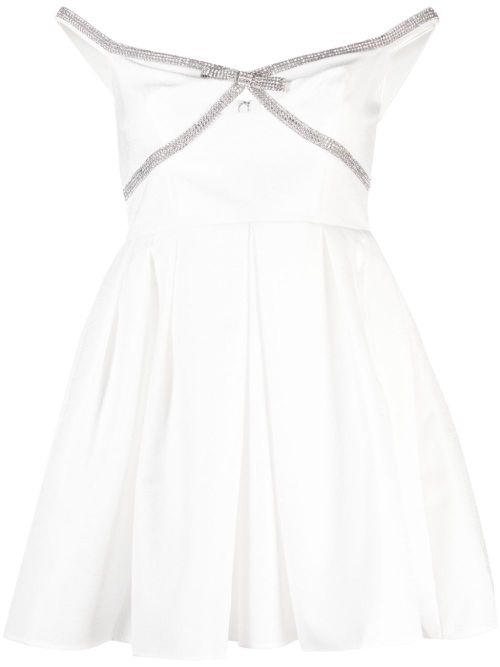 Diamanté-trim off-shoulder minidress - White