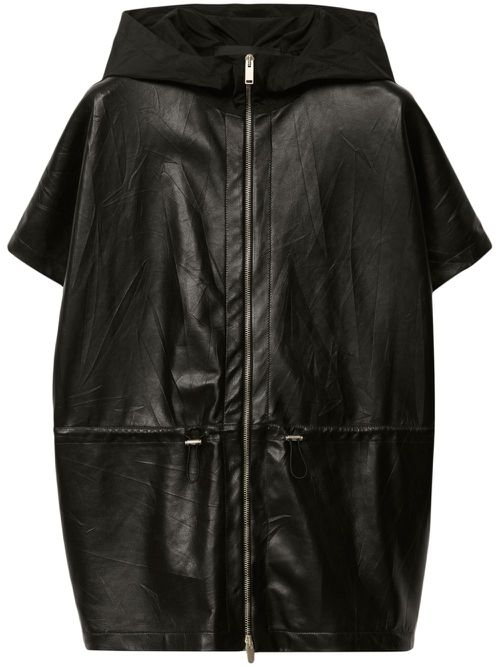 Pleated leather cape - Black