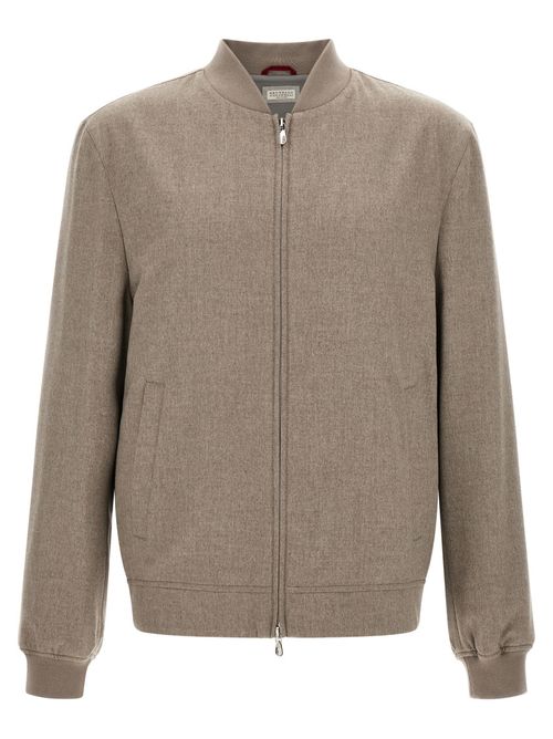 Taupe Textured Bomber Jacket