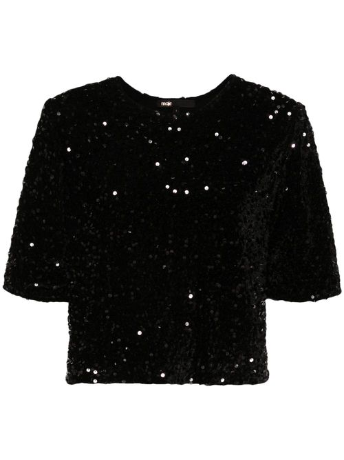 Short-sleeves sequinned top - Black