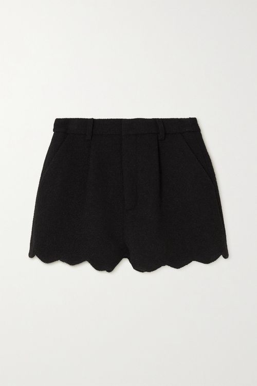 Scalloped Wool-blend Bouclé Shorts - Black - FR34