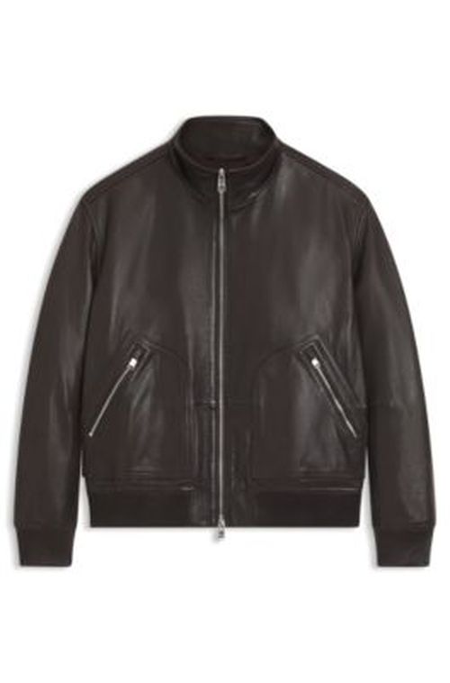 BOSS Nappa-leather jacket with two-way zip - Dark Brown Men's Leather Jackets 38R