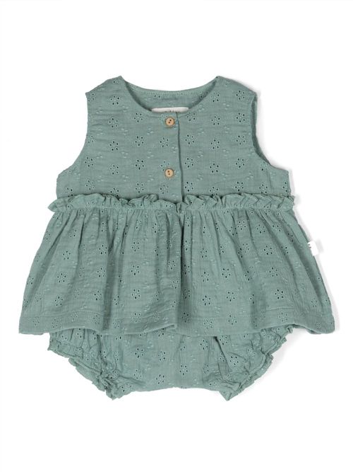 Broderie-anglaise cotton dress set - Green
