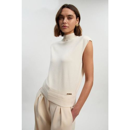 Karen Millen Women's Forever Viscose Blend High Neck Knitted Tank Top in Ivory | : Mediu
