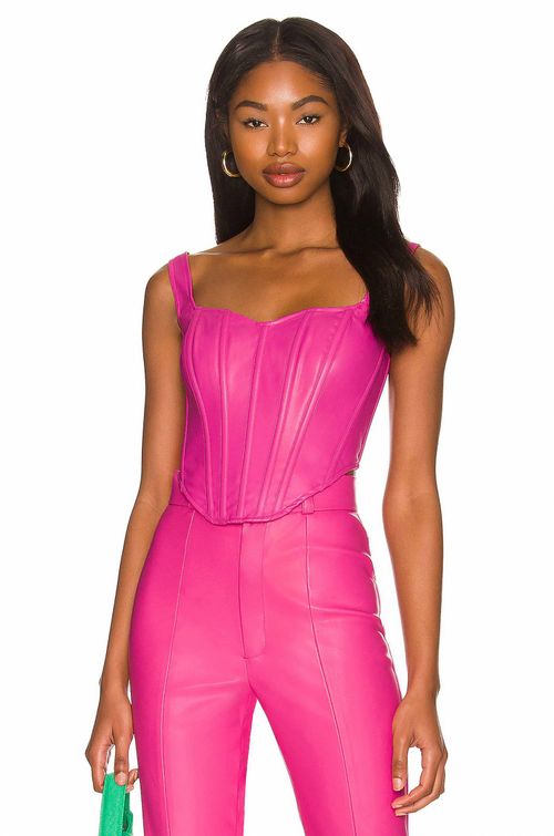 Bustier Faux Leather Corset Top In Fuchsia