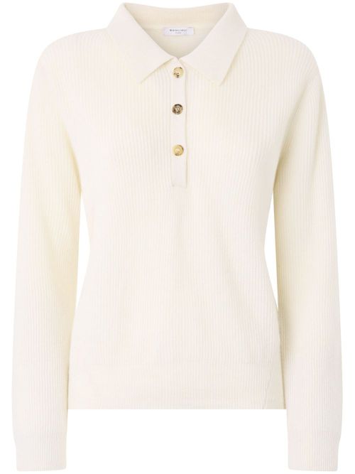 Ribbed-knit cashmere polo top - White