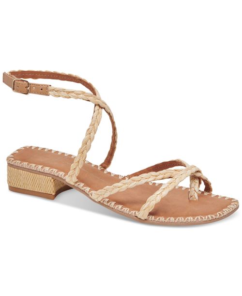 Women's Brinn Ankle-Strap Strappy Whipstitch Block-Heel Sandals - Light Natural Raffia