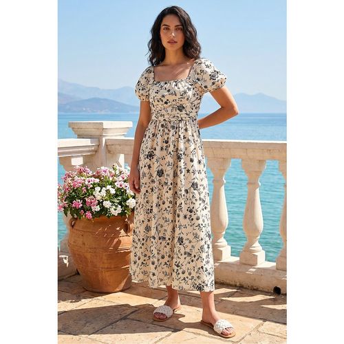 Dusk Womens Floral Puff Sleeve Midi Dress - Ivory