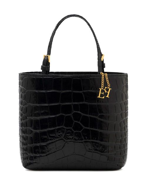 Croco-embossed mini tote bag - Black