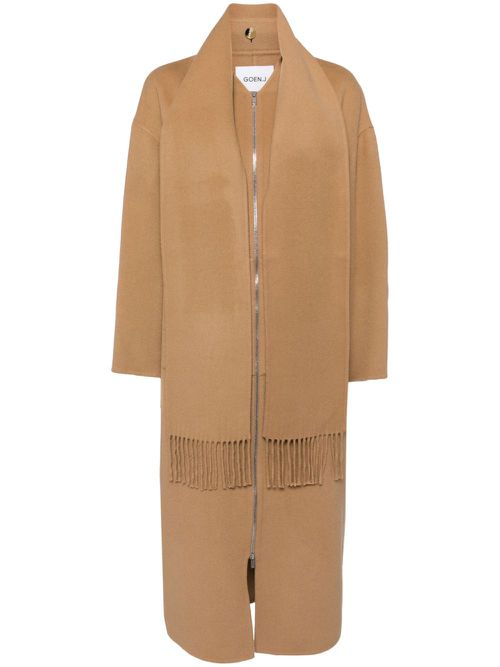 Detachable-muffler zip-up coat - Neutrals