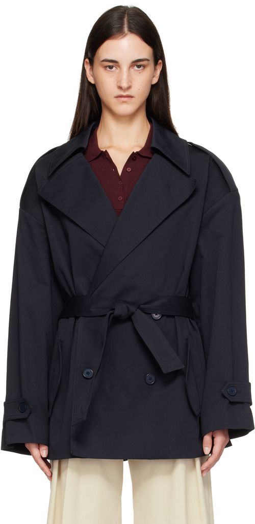 Navy Zurich Oversized Short Trench Coat
